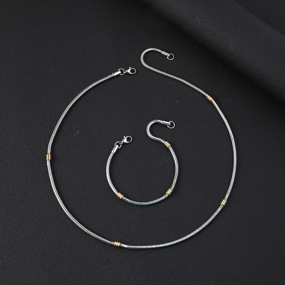 European and American cross-border stainless steel round snake chain string gold bead bracelet, spot supply versatile simple snake bone titanium steel necklace