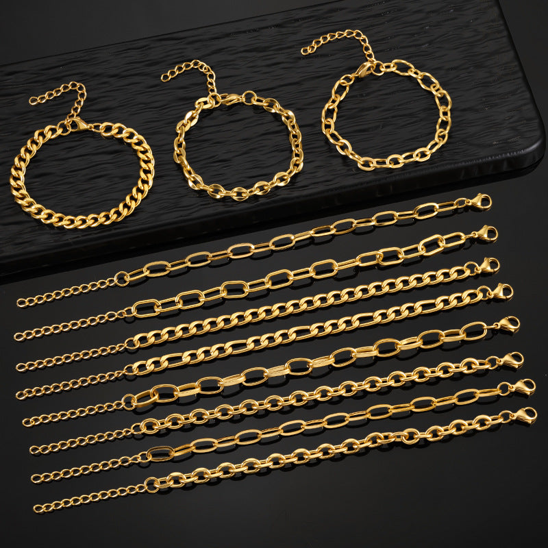 European and American ins titanium steel bracelet personality niche hip hop Cuban chain thick chain stainless steel vacuum plated 18k gold bracelet