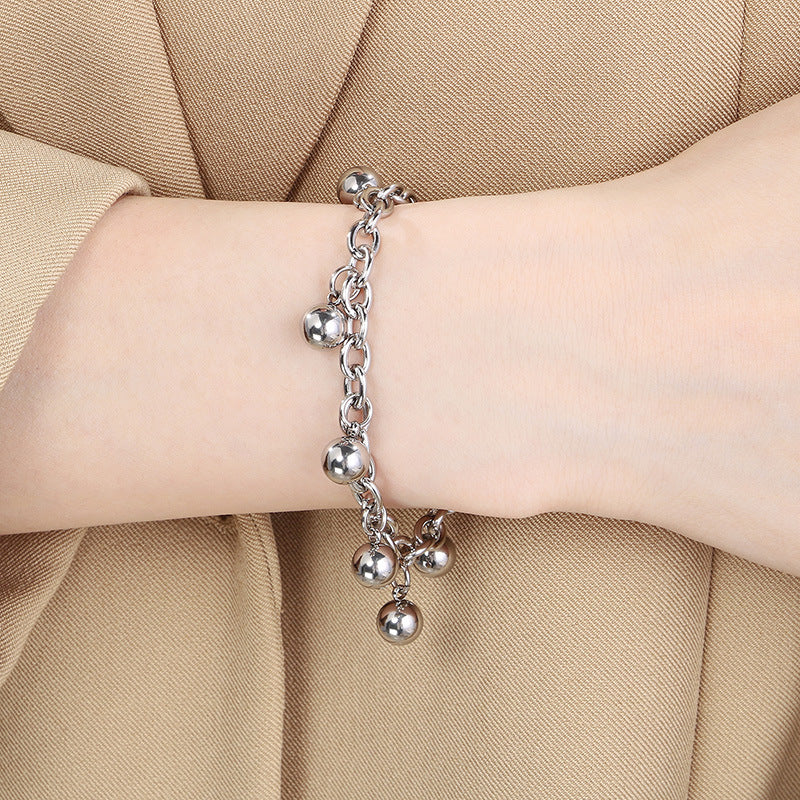 Simple stainless steel 18K gold bohemian round bead bracelet niche design jewelry bell spot bracelet wholesale