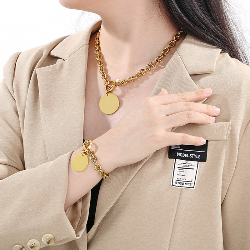 Toggle Chain Necklace with Disc & Cross Charms