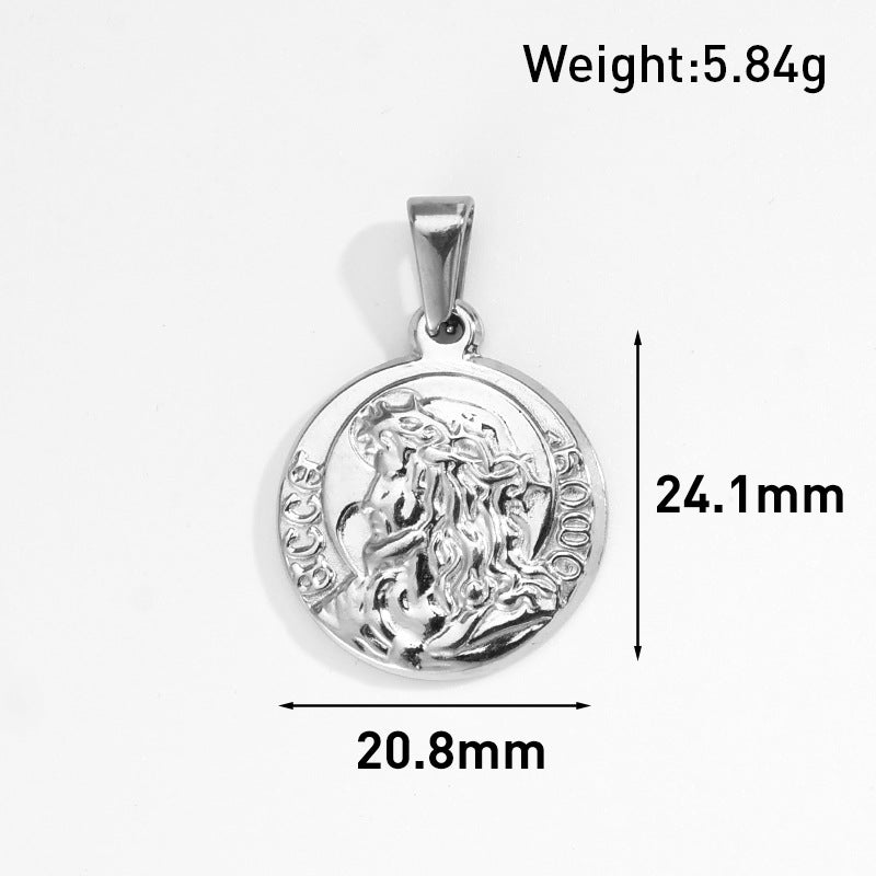 European and American cross-border blue diamond-encrusted eyes Virgin portrait pendant stainless steel retro tag DIY jewelry simple