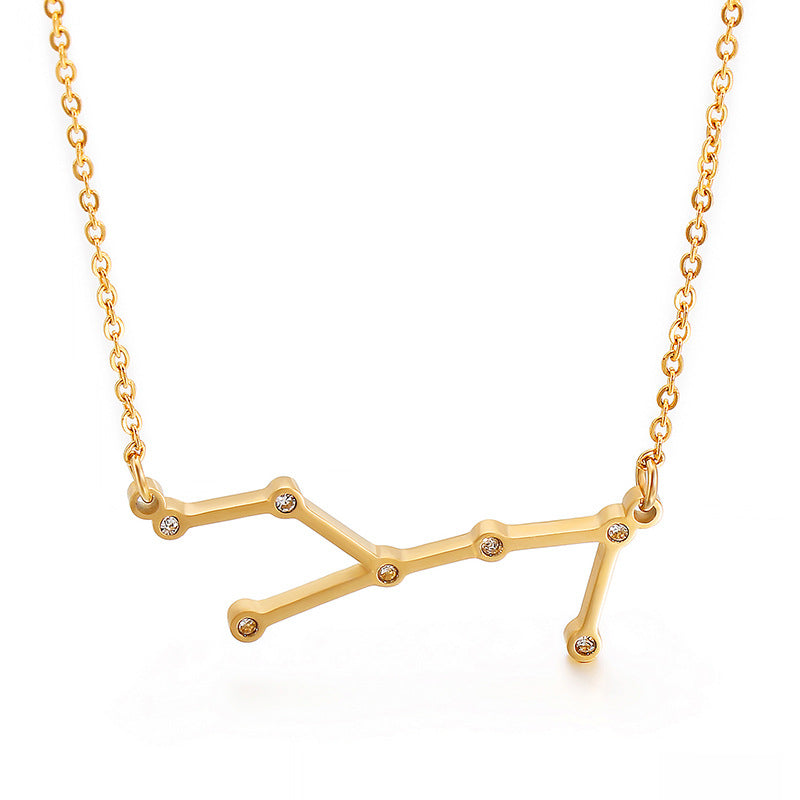 Creative new personalized fashion titanium steel constellation necklace, simple and versatile stainless steel 12 constellation pendant collarbone chain