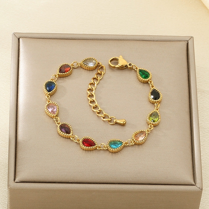 Gold Multicolor Crystal Charm Bracelet