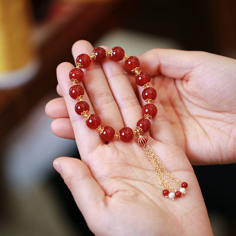 天然10MM红玛瑙手链女大红灯笼高高挂兔年本命年玛瑙手串新年礼物