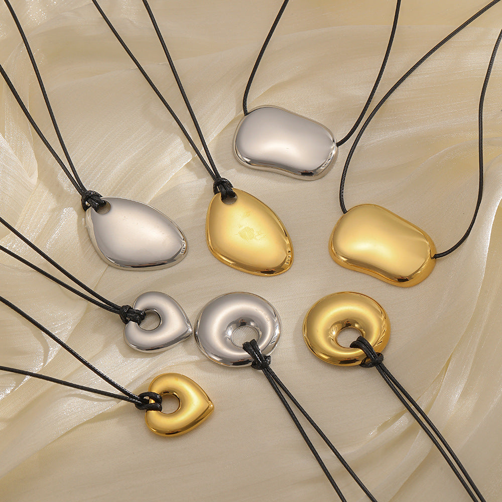 Cross-border European and American wax rope stainless steel necklace long adjustable irregular pendant minimalist collar necklace high sense