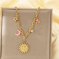 Cross-border European and American stainless steel necklace face sun star moon pendant thick chain retro 18K gold necklace women