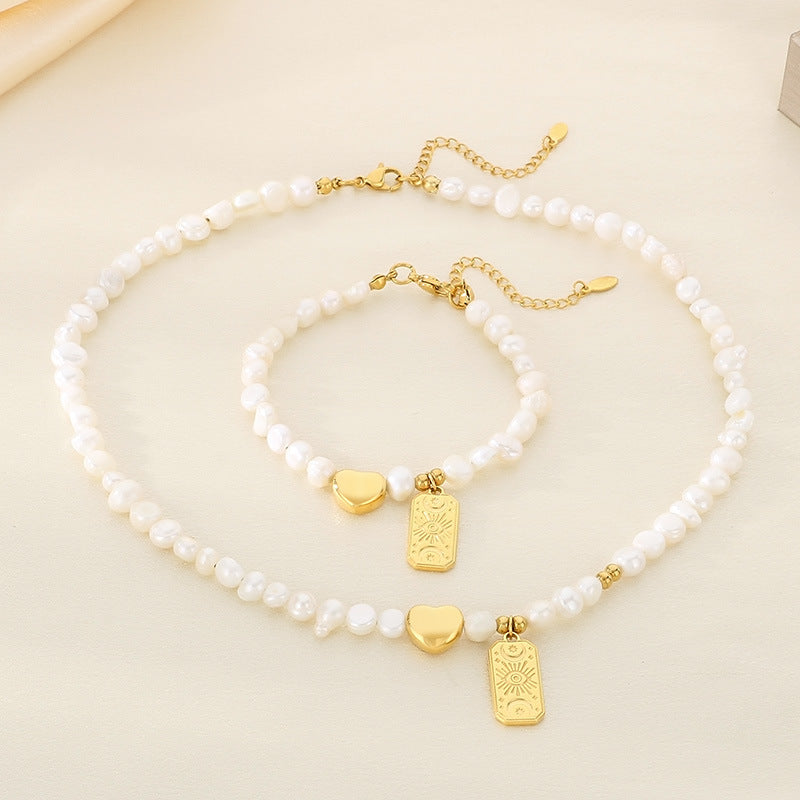 Stainless Steel Heart & Lucky Tag Pendant Jewelry Set