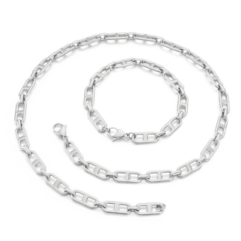 Cross-border trend stainless steel jewelry simple and versatile Japanese chain stainless steel bracelet necklace set jewelry jewelry