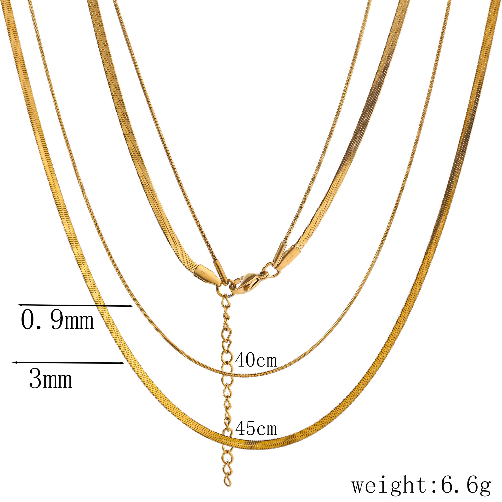 Cross-border hot-selling double-layer stacked blades plus round snake necklace plated with 18k gold titanium steel plain chain light luxury niche collarbone chain