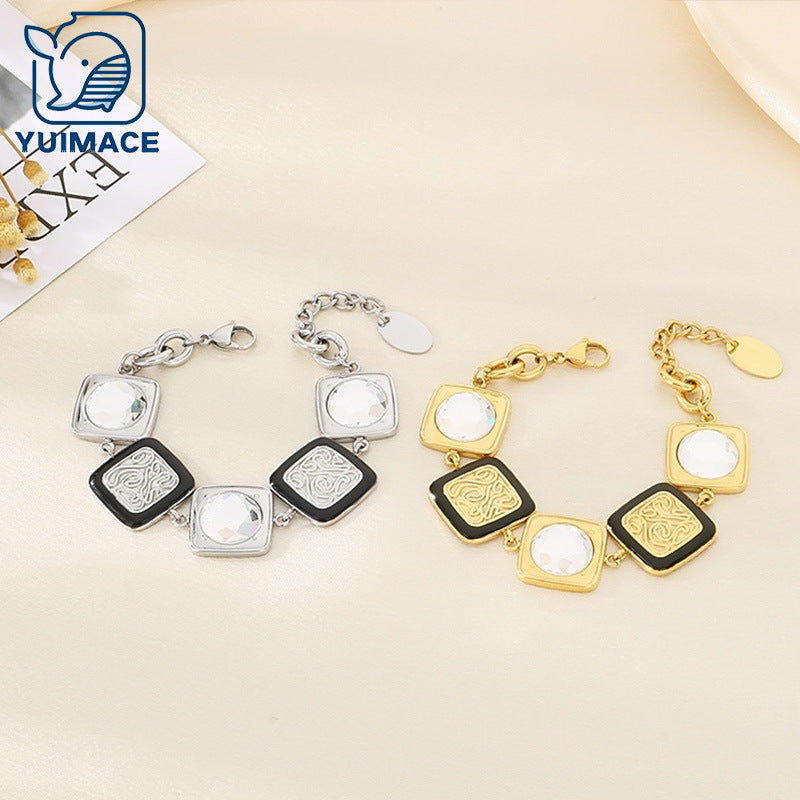 Classic light luxury style high-end square glass stainless steel dripping totem bracelet exquisite fashion hand jewelry