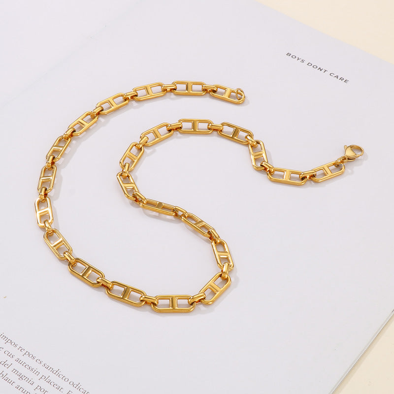 Cross-border trend stainless steel jewelry simple and versatile Japanese chain stainless steel bracelet necklace set jewelry jewelry