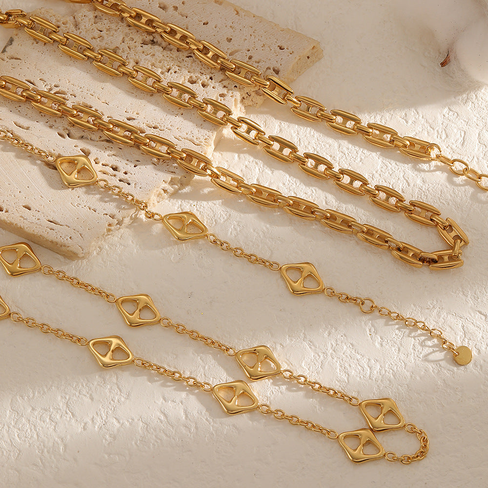 Cross-border 18k gold-plated stainless steel necklace bracelet set jewelry DIY multi-ring chain jewelry accessories do not fade