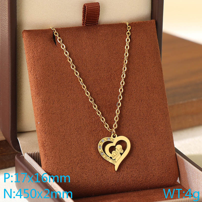 Cross-border Mother's Day style Stainless steel love mom pendant necklace 18K gold simple and versatile high-sense collarbone chain