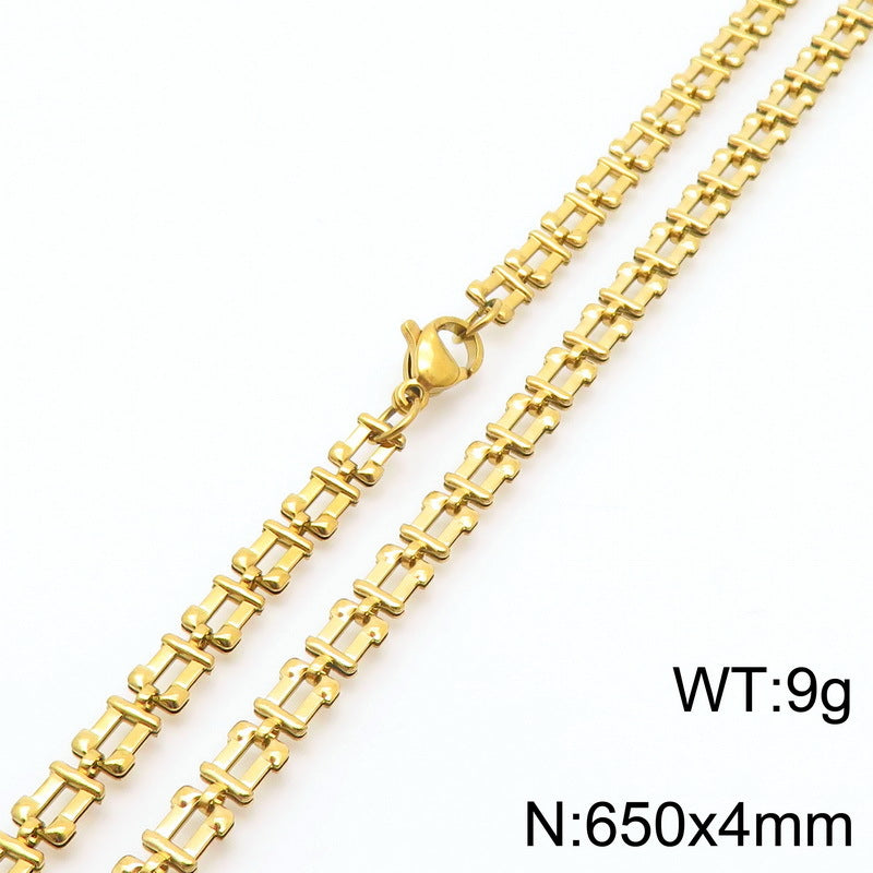 Cross-border fashion simple titanium steel strap chain bracelet necklace electroplated 18k gold hollow square set jewelry
