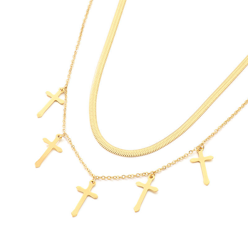 Layered Cross Chain Necklace