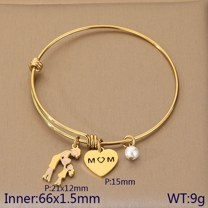 European and American cross-border family hand jewelry love retractable bracelet fashion creative stainless steel MOM Mother's Day gift