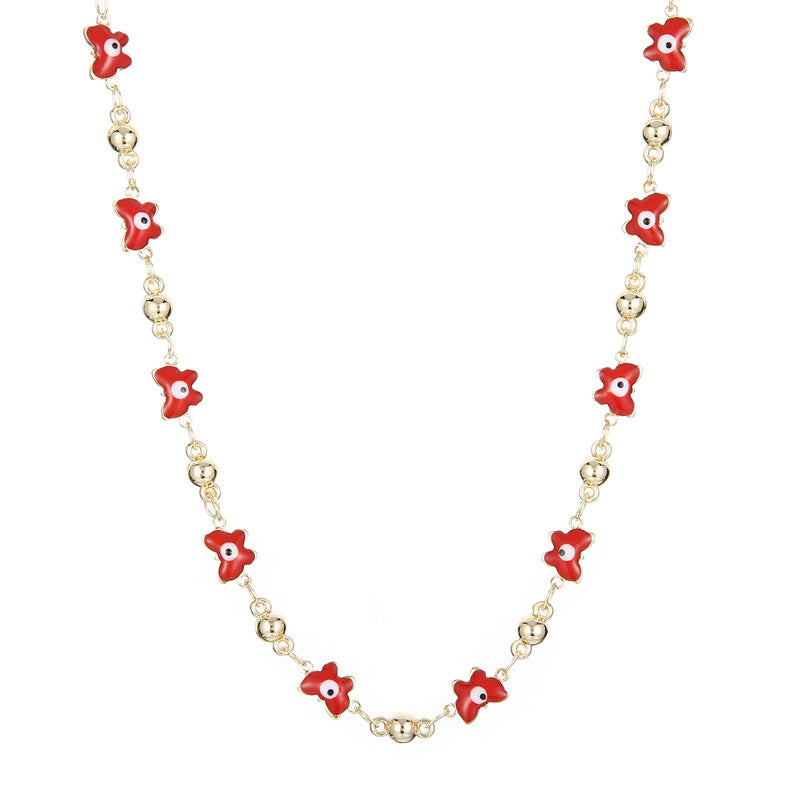 Creative Fashion ins Stainless Steel Butterfly Devil's Eye Necklace, Color Oil Drip Bead Copper Necklace Jewelry