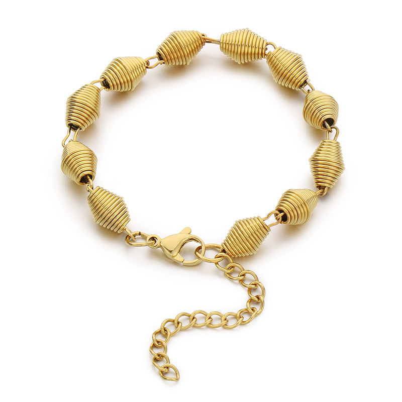 The new titanium steel bracelet is plated with 18K gold titanium steel geometric threaded bracelet, simple style, non-fading bracelet jewelry.