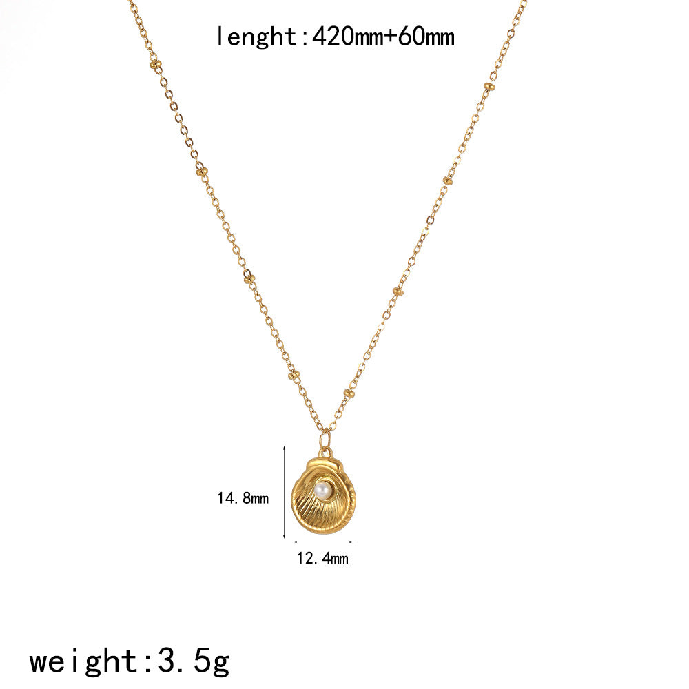 Cross-border European and American personality versatile stainless steel necklace women's high sense 18k gold-plated light luxury pearl shell collarbone chain