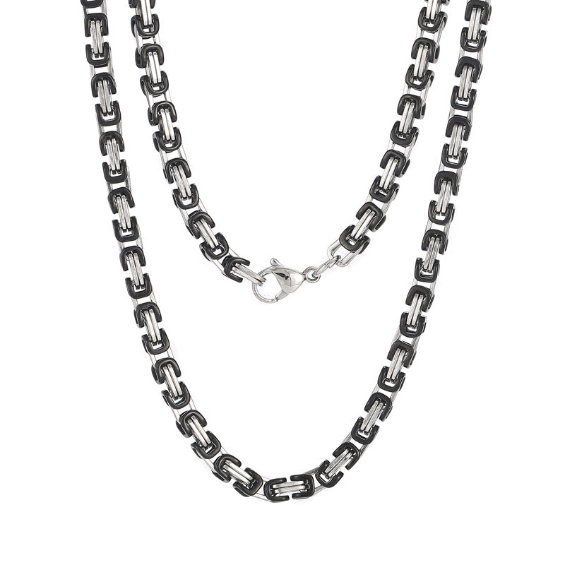 European and American ins cross-border hip-hop 4mm wide multi-color imperial chain titanium steel Byzantine return chain stainless steel necklace accessories