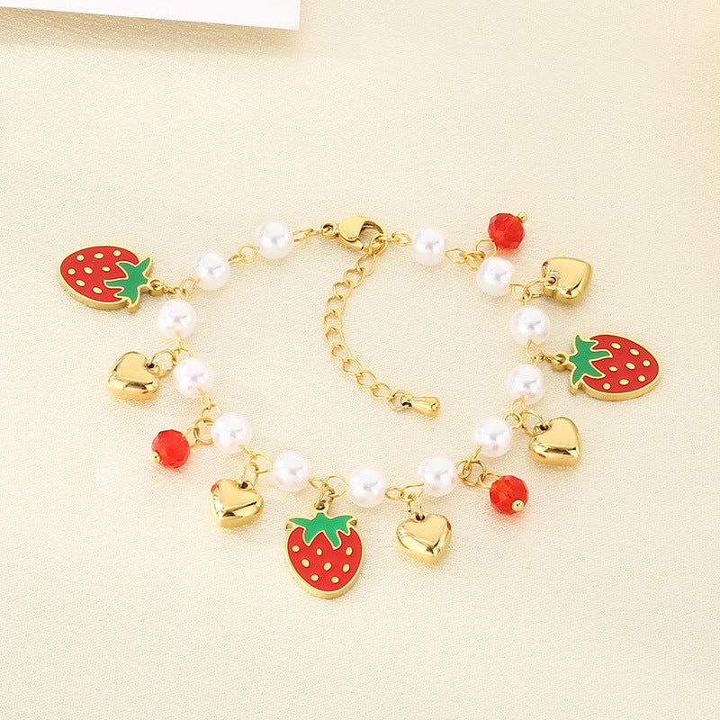 New stainless steel pastoral fruit series color drip glue strawberry avocado watermelon element pendant bracelet