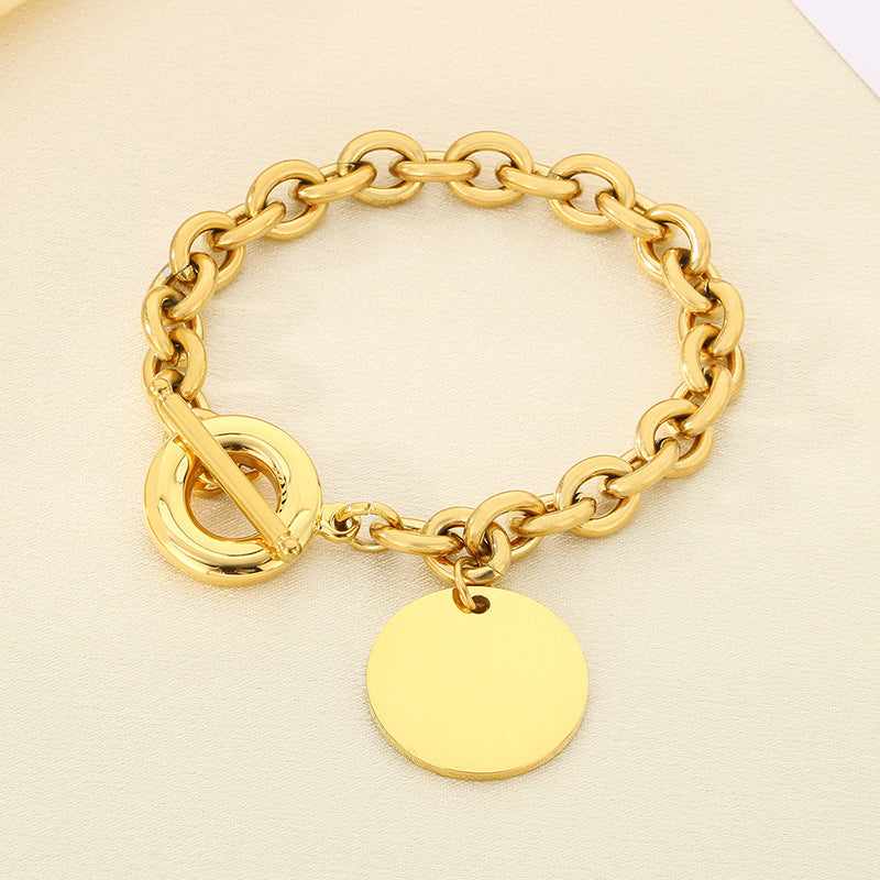 New titanium steel high-grade stainless steel OT buckle big round brand pendant bracelet OT buckle popular lettering titanium steel bracelet