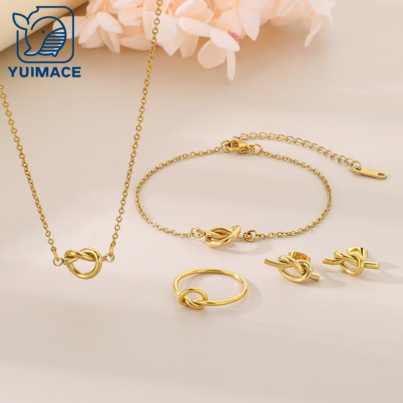 Cross-border fashion versatile rope knot elements stainless steel stud earrings necklace bracelet four-piece set knotted collarbone chain spot