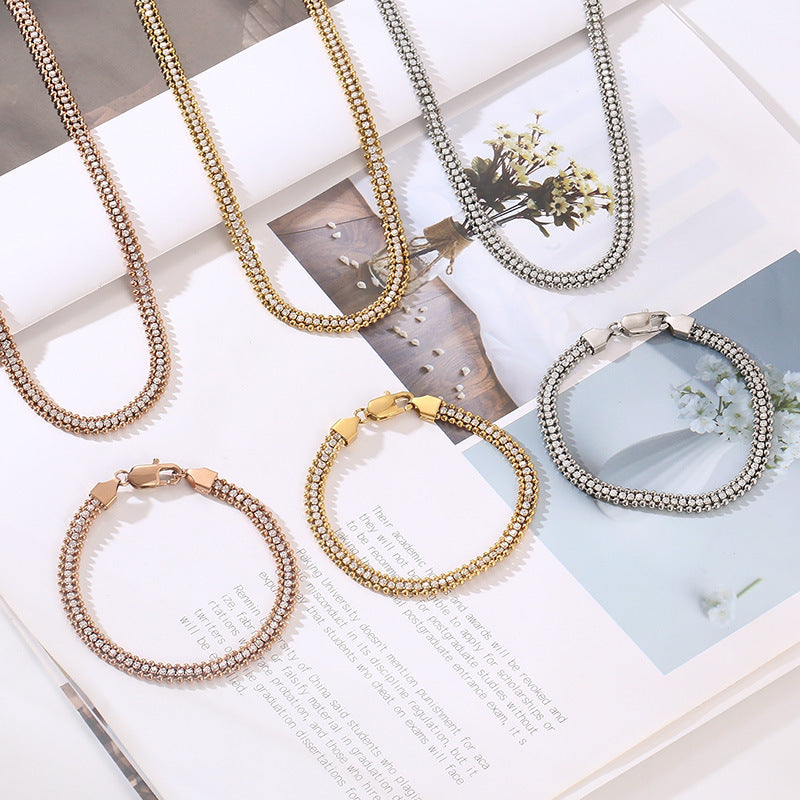 Gold Double-Row Crystal Necklace & Bracelet Set