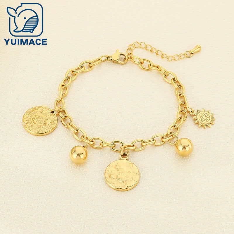 Cross-border stainless steel jewelry European and American new 18K gold titanium steel retro exquisite INS wind sun geometry metal bracelet