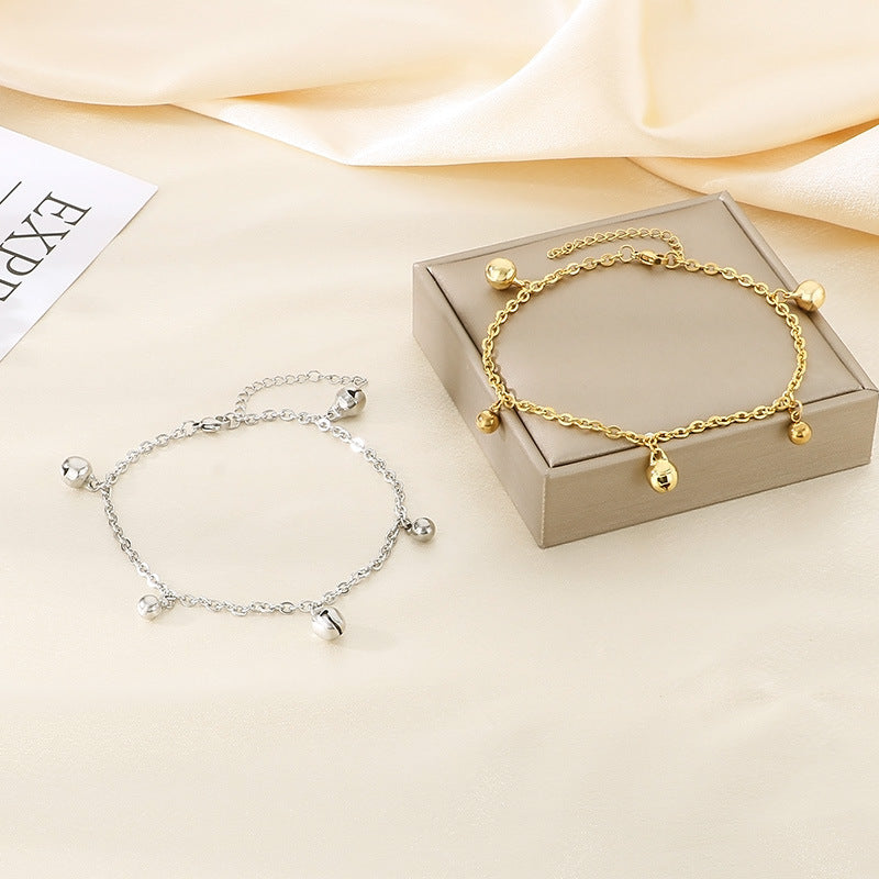 Cold wind ins design bell anklet temperament round bead stainless steel anklet gift for girlfriends and girlfriends