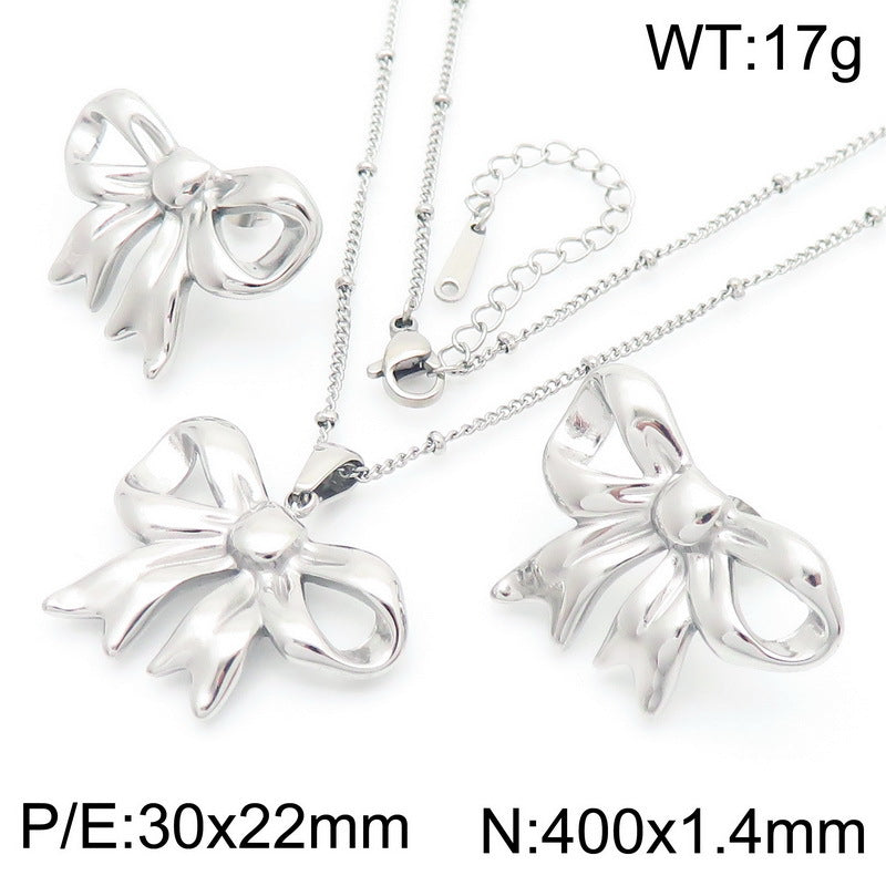 Minimalist Bow Pendant & Stud Earrings