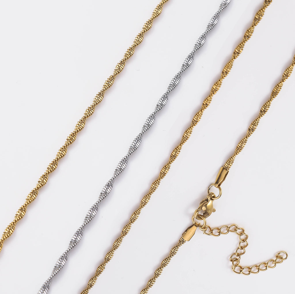 Europe and the United States hot-selling stainless steel twist push dense vacuum electroplating 18K gold plain chain necklace minimalist jewelry titanium steel clavicle chain