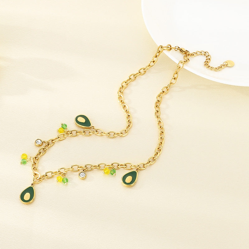 Gold Charm Chain Necklace with Green Enamel Drops