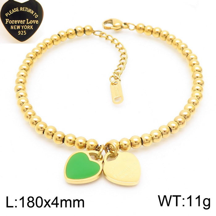 Gold Heart Charm Jewelry Set with Green Enamel Pendant