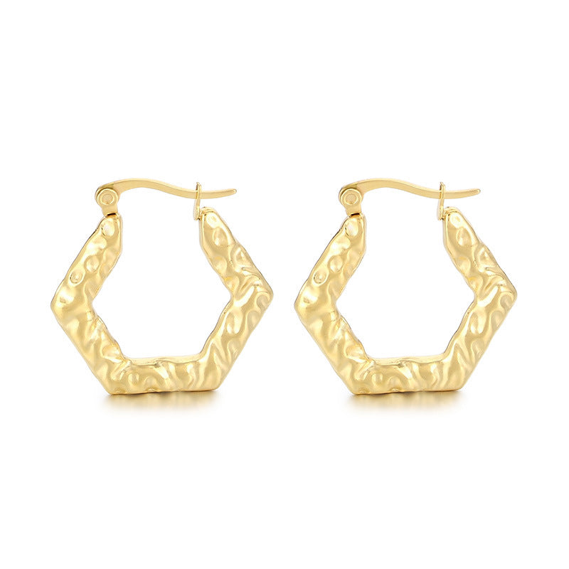 Hammered Hexagon Hoop Earrings