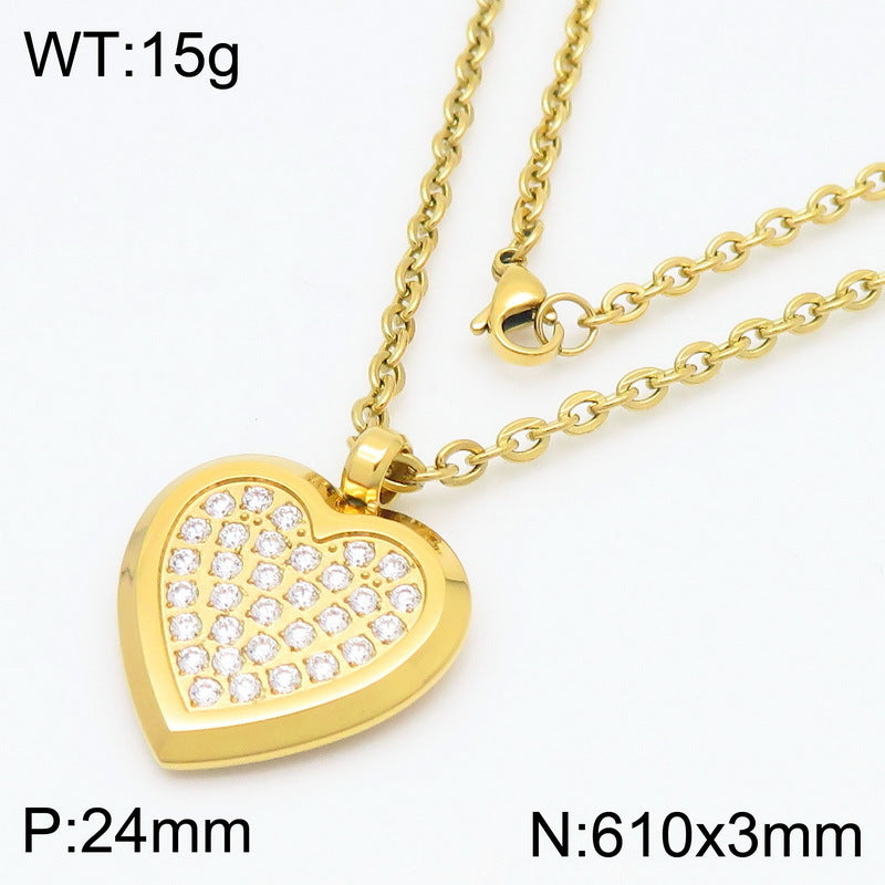 Creative light luxury gypsy star inlaid rhinestone heart pendant titanium steel necklace high sense love square round item decoration