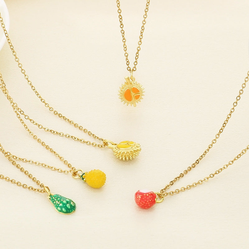 Textured Fruit & Sun Charm Gold Necklace
