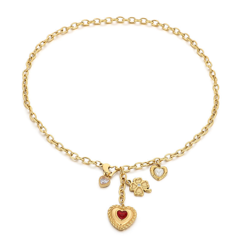 Cross-border European and American stainless steel love necklace high-end pendant niche design bow collarbone chain titanium steel jewelry