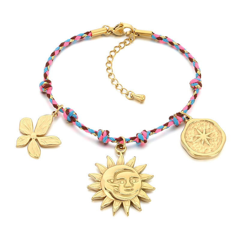 Gold Charm Braided Cord Bracelet