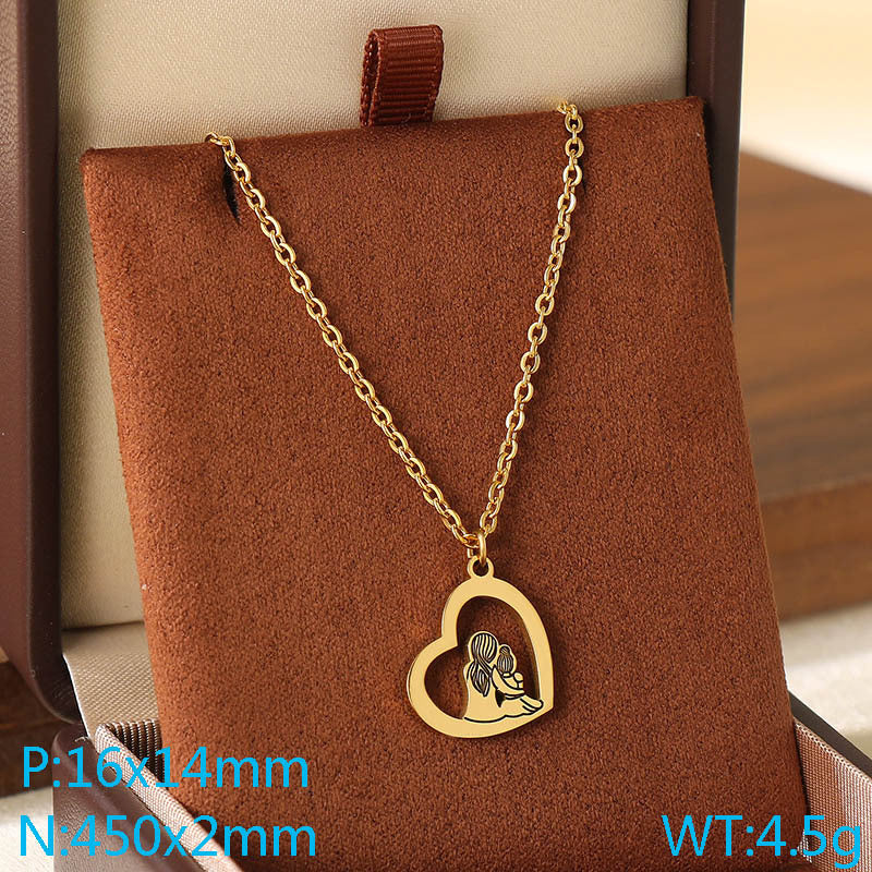 Cross-border Mother's Day style Stainless steel love mom pendant necklace 18K gold simple and versatile high-sense collarbone chain