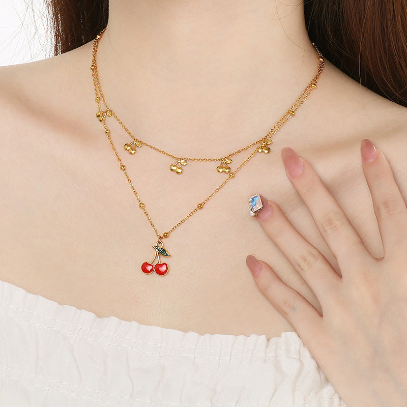 Stainless Steel Cherry Pendant Necklace