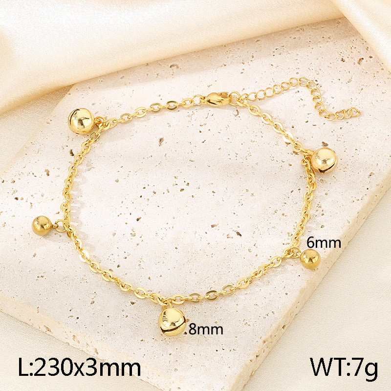 Cold wind ins design bell anklet temperament round bead stainless steel anklet gift for girlfriends and girlfriends
