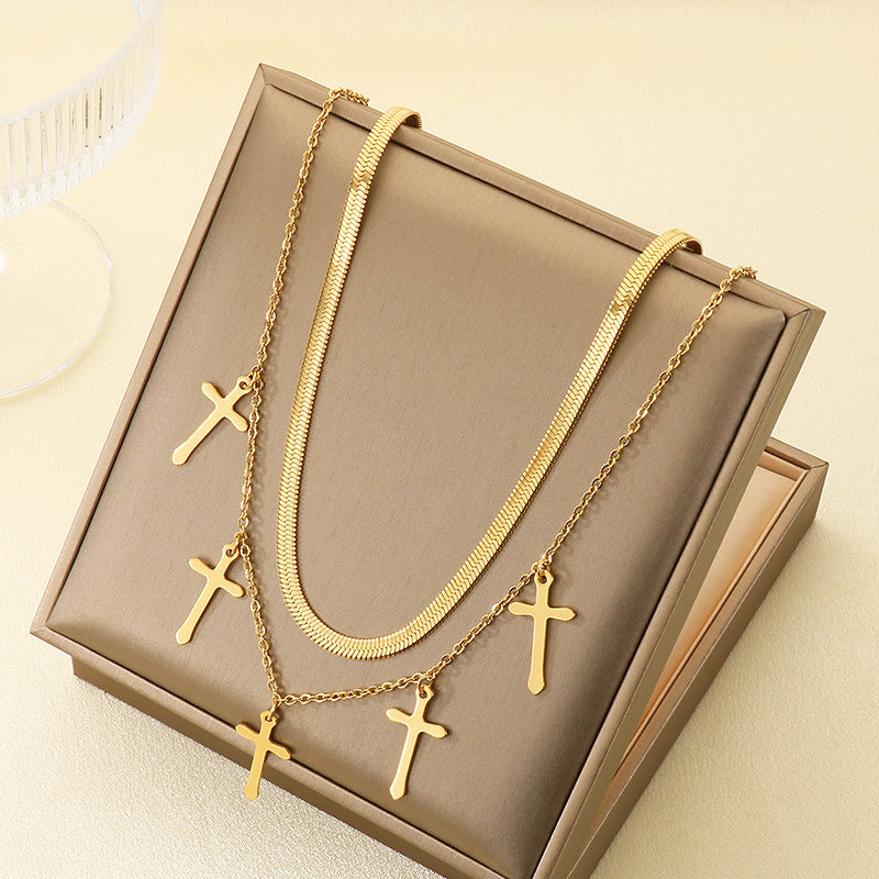 Layered Cross Chain Necklace