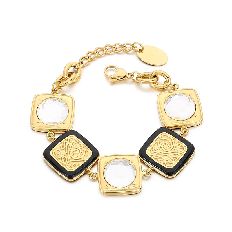 Classic light luxury style high-end square glass stainless steel dripping totem bracelet exquisite fashion hand jewelry