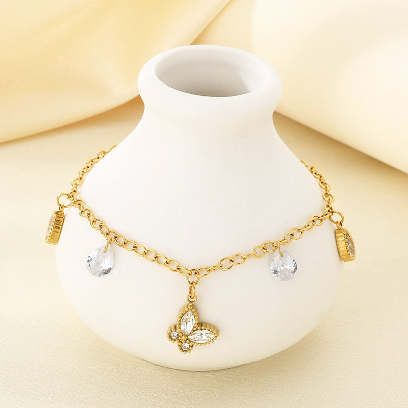 Gold Crystal Charm Chain Bracelet