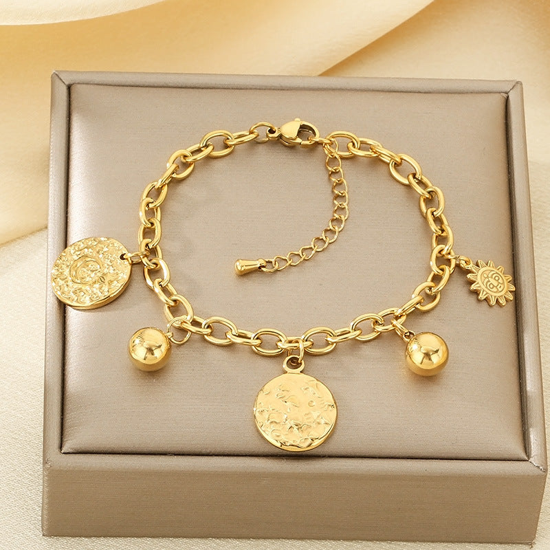 Cross-border stainless steel jewelry European and American new 18K gold titanium steel retro exquisite INS wind sun geometry metal bracelet