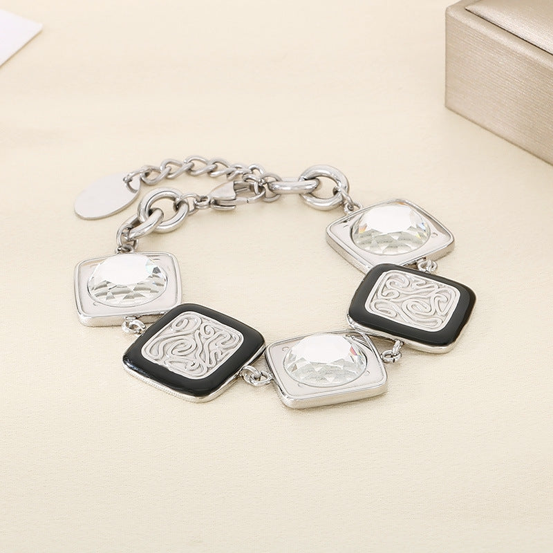 Classic light luxury style high-end square glass stainless steel dripping totem bracelet exquisite fashion hand jewelry