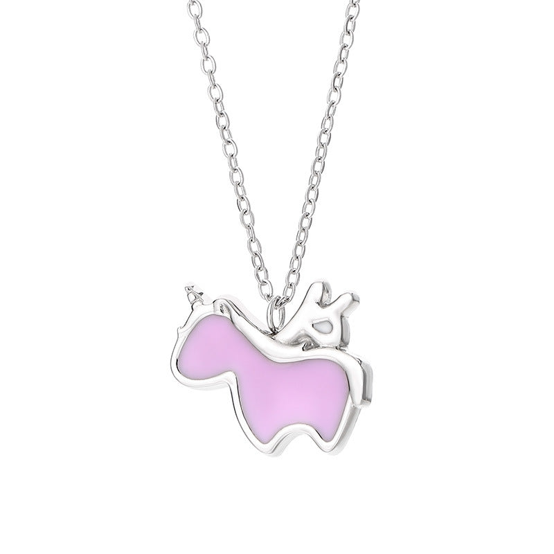 Creative cartoon design dripping rainbow unicorn titanium steel necklace female collarbone chain fashion pendant spot jewelry