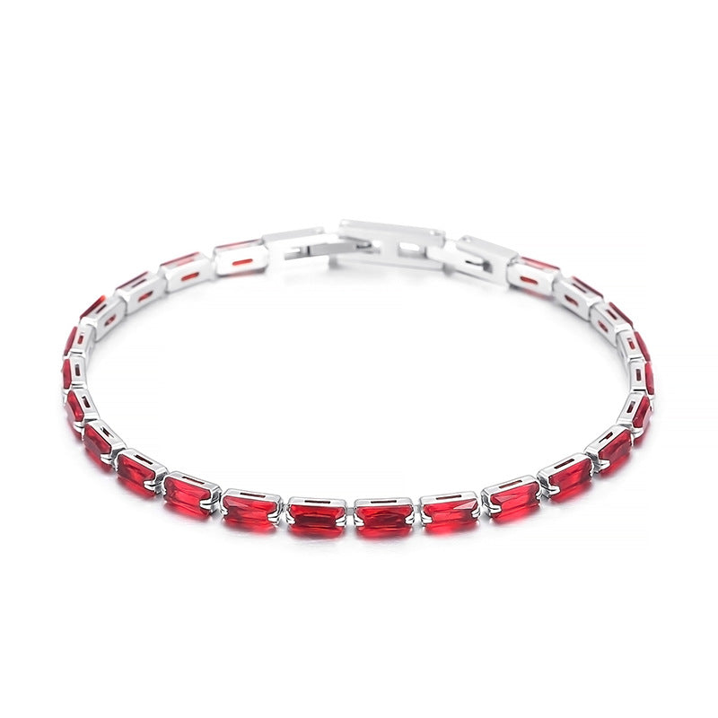 Light luxury Mori series simple and versatile color zircon bracelet female, fashionable titanium steel square chain splicing full diamond bracelet
