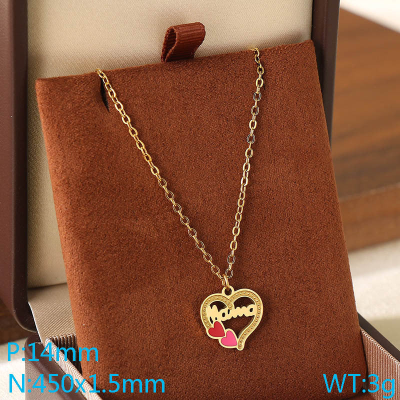 Cross-border Mother's Day style Stainless steel love mom pendant necklace 18K gold simple and versatile high-sense collarbone chain